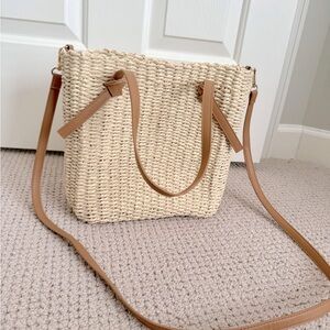 Beige Woven Beach Bag